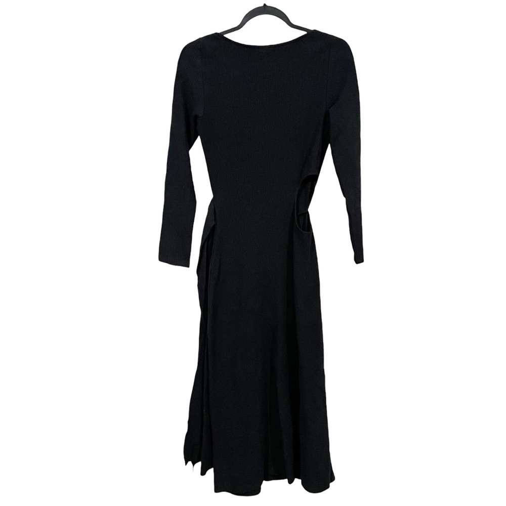 Cult Gaia Tina Side Knot Cutout Ribbed Knit Midi Dress Black XS Long Sleeve - Picture 4 of 9
